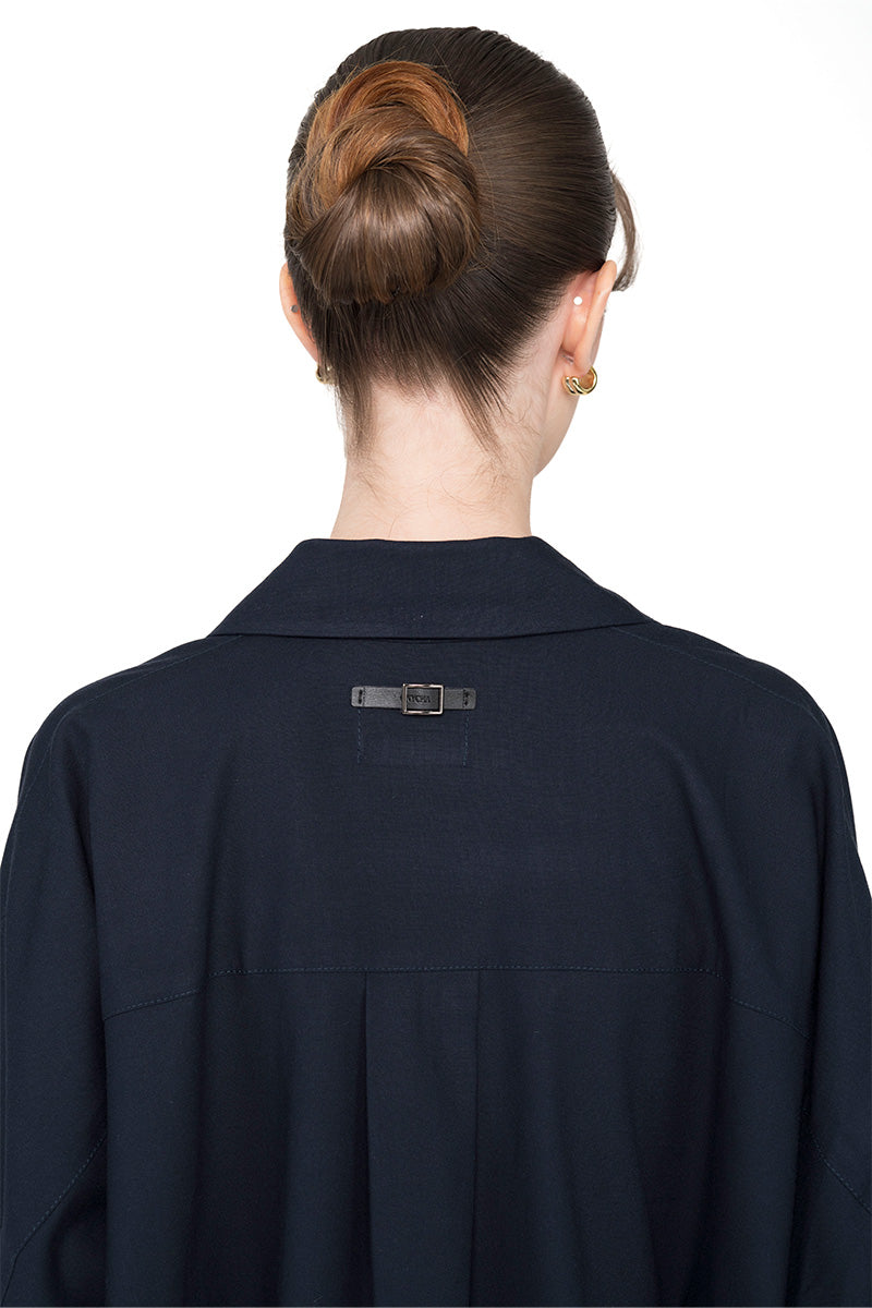Pleated Shirt In Midnight Blue