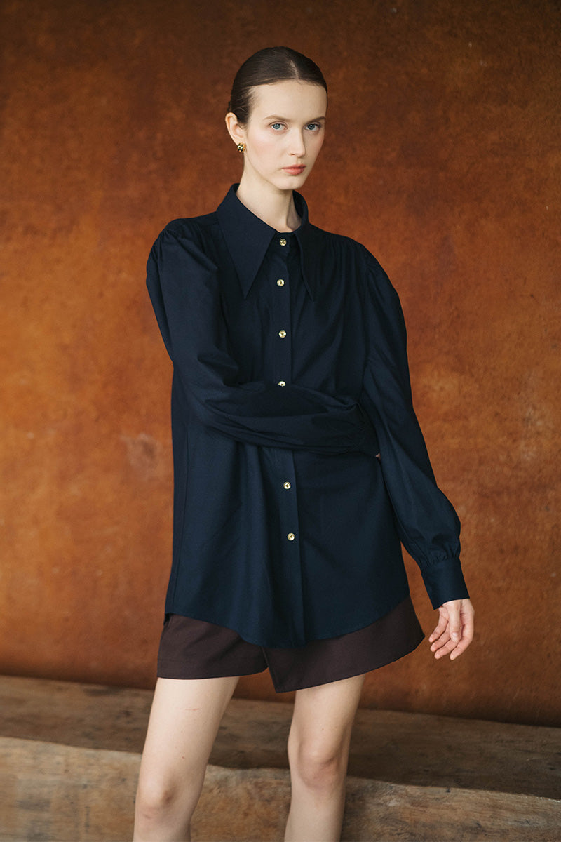 Pointed Collared Shirt In Midnight Blue