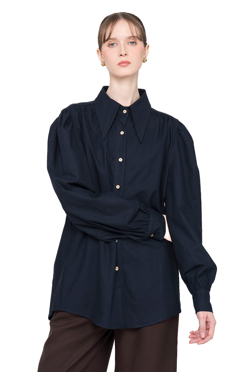Pointed Collared Shirt In Midnight Blue