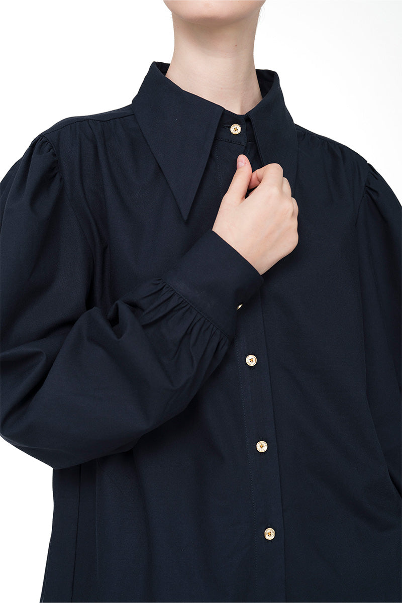 Pointed Collared Shirt In Midnight Blue