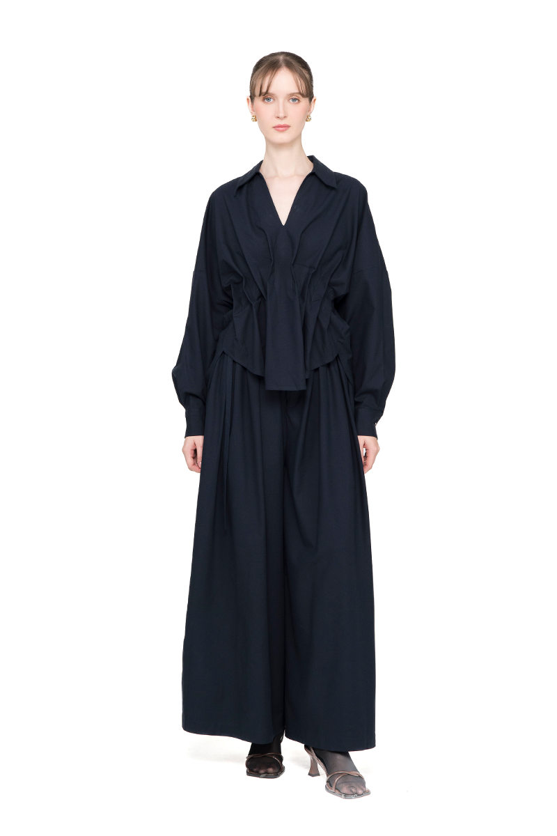 [DEFECT] Pleated Shirt In Midnight Blue