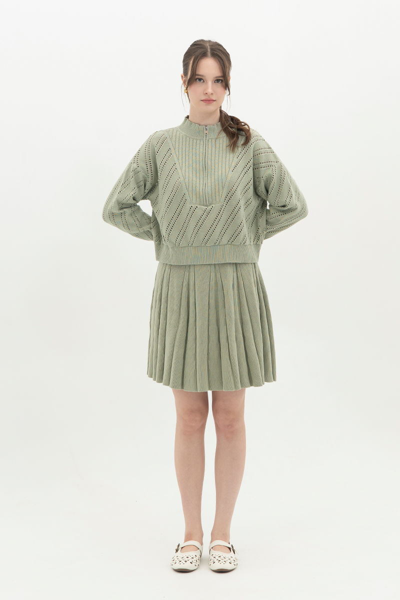 [DEFECT] Essential Pleated Knit Mini Skirt In Sage Green