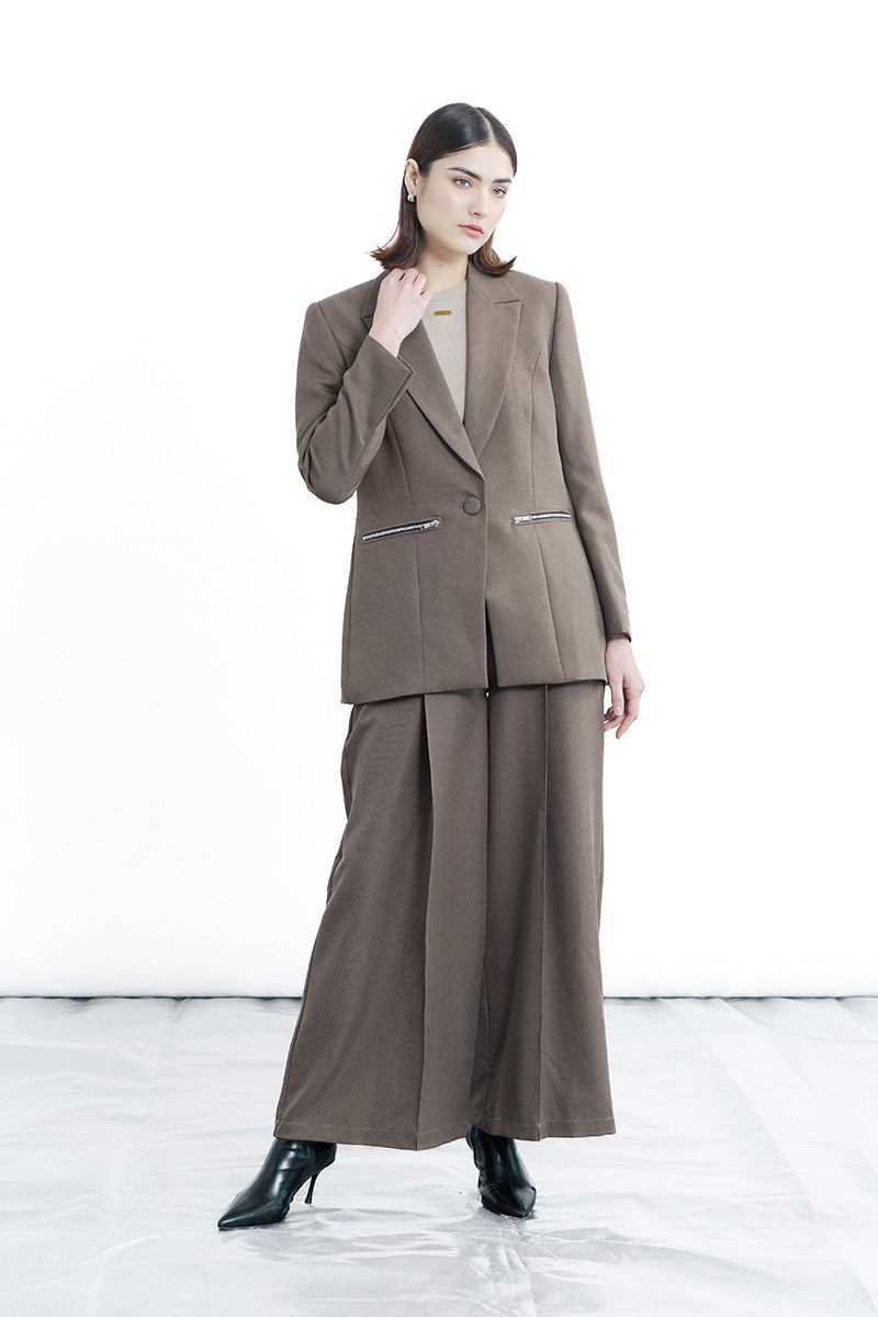 [DEFECT] Zipper Oversized Blazer In Dark Khaki