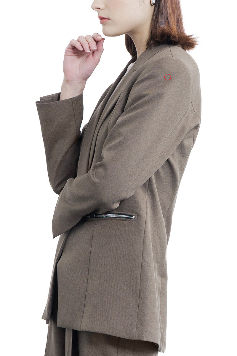 [DEFECT] Zipper Oversized Blazer In Dark Khaki