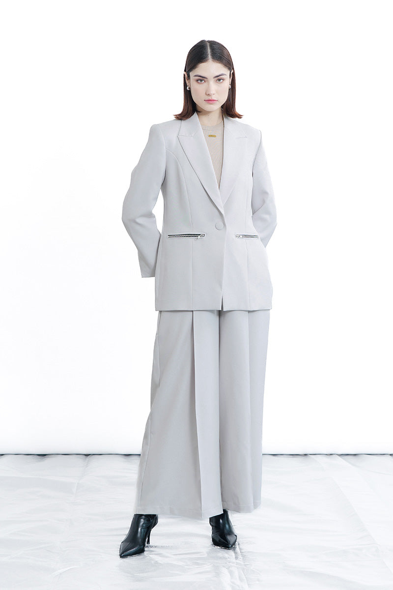 [DEFECT] Zipper Oversized Blazer In Light Grey