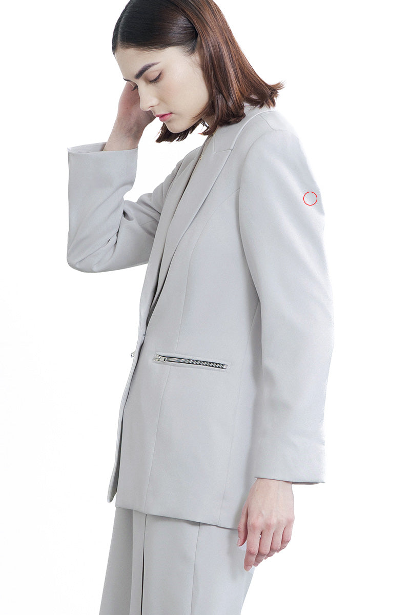 [DEFECT] Zipper Oversized Blazer In Light Grey