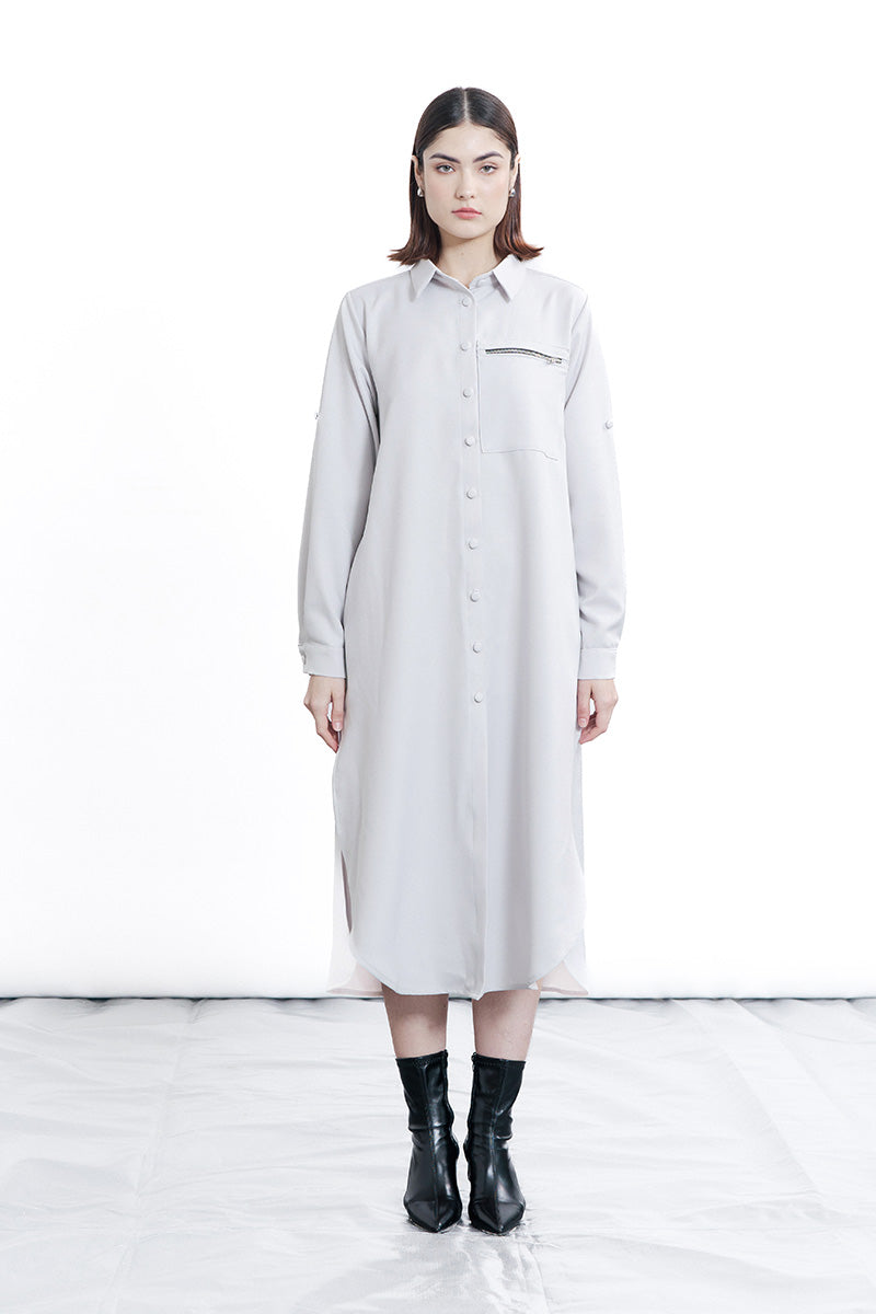 [DEFECT] Zipper Shirt Dress In Light Grey