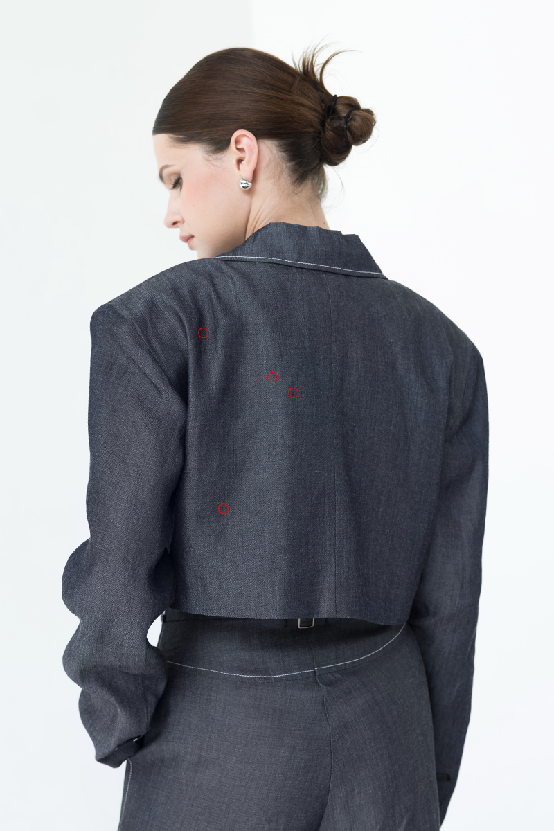 [DEFECT] Buckle Cropped Denim Blazer In Dark Indigo 2