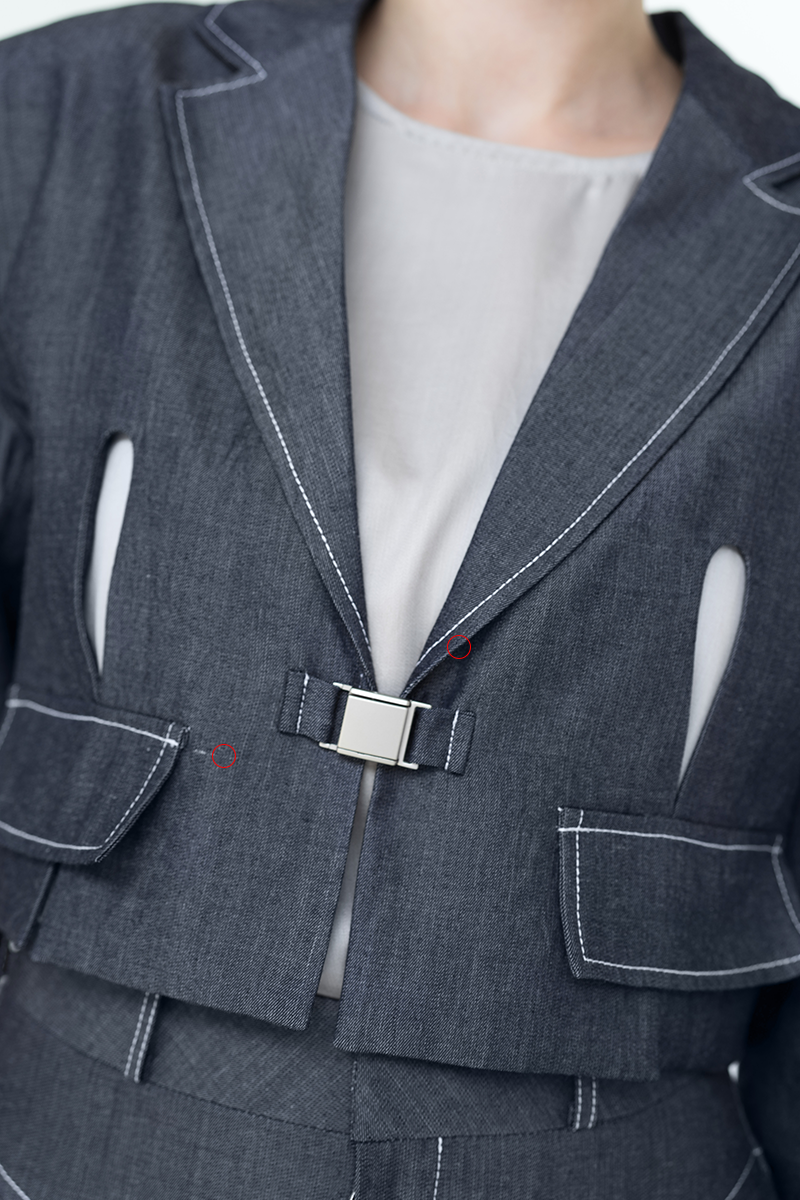 [DEFECT] Buckle Cropped Denim Blazer In Dark Indigo 1