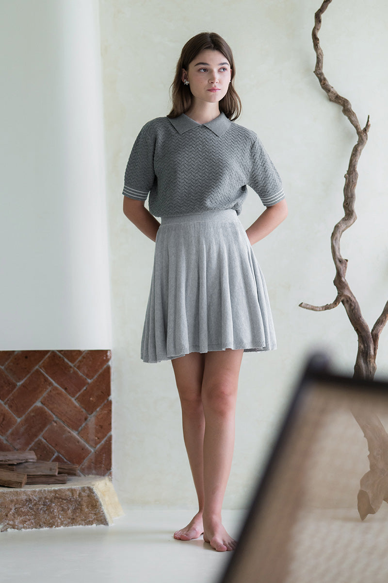 Essential Pointelle-Knit Mini Skirt In Light Grey