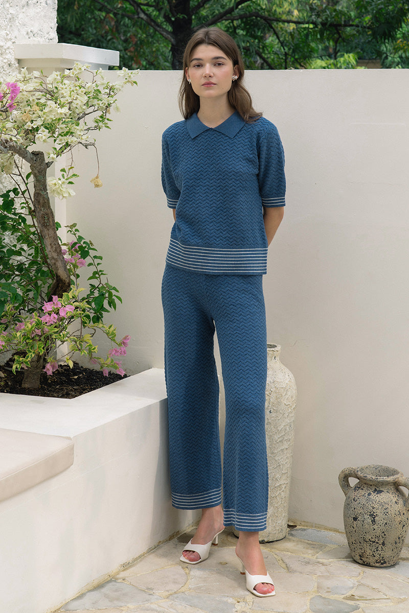 Essential Pointelle-Knit Pants In Slate Blue