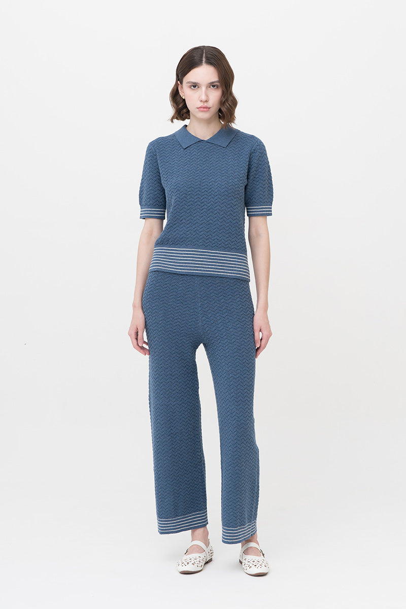 Essential Pointelle-Knit Pants In Slate Blue