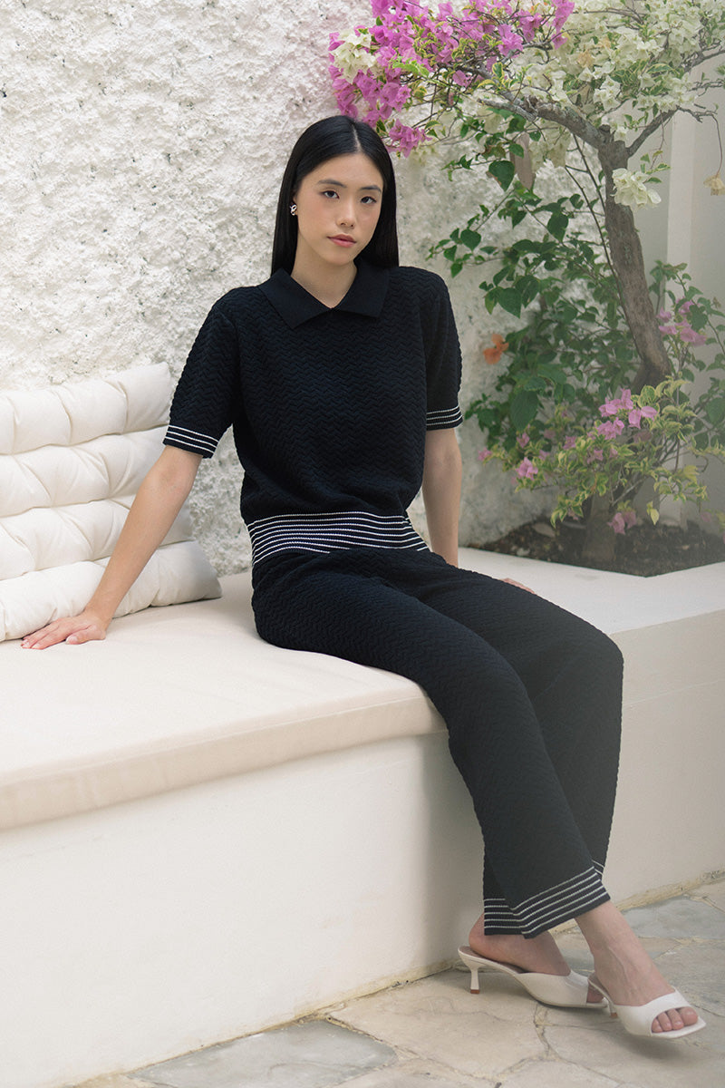 Essential Pointelle-Knit Polo Shirt In Black