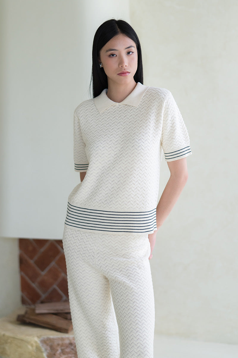 Essential Pointelle-Knit Polo Shirt In Cream