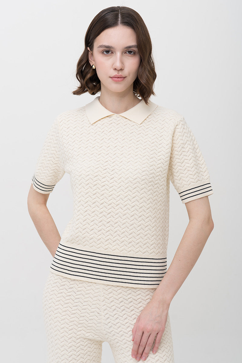 Essential Pointelle-Knit Polo Shirt In Cream