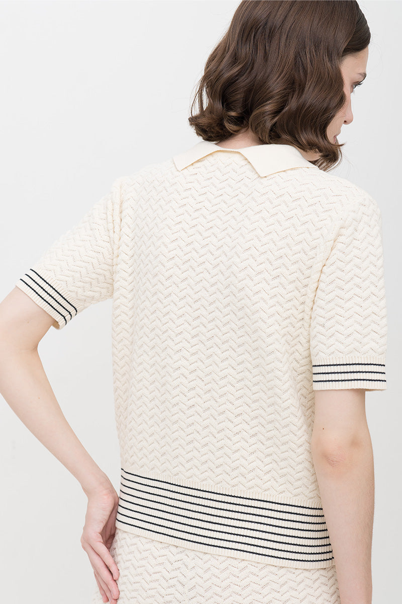 Essential Pointelle-Knit Polo Shirt In Cream