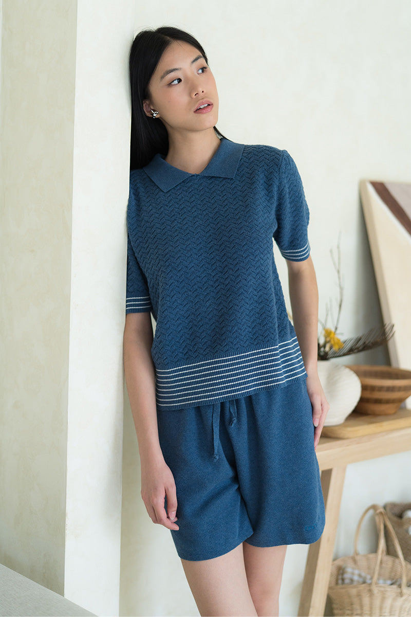 Essential Pointelle-Knit Polo Shirt In Slate Blue