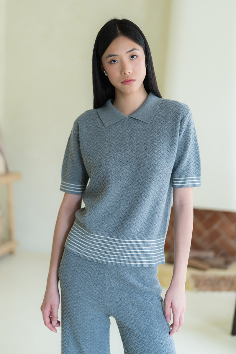 Essential Pointelle-Knit Polo Shirt In Stone Grey