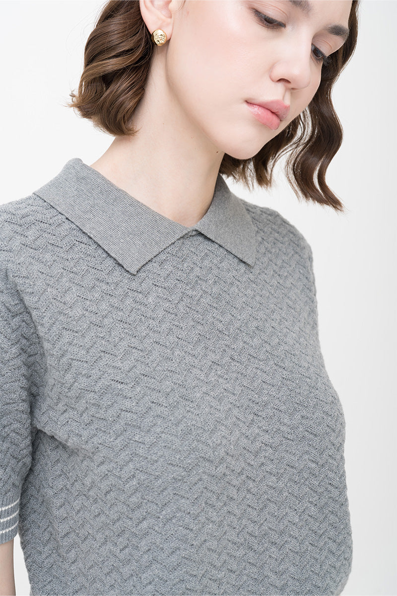 Essential Pointelle-Knit Polo Shirt In Stone Grey