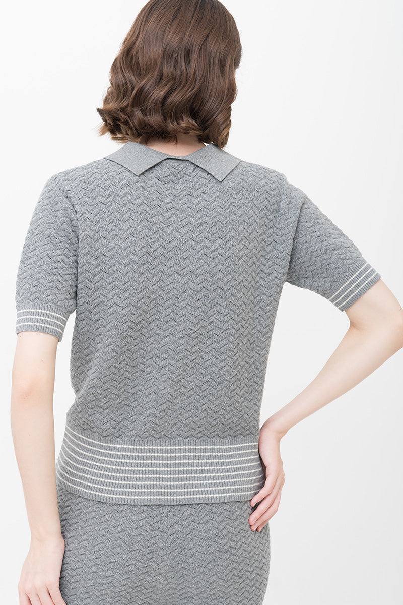 Essential Pointelle-Knit Polo Shirt In Stone Grey