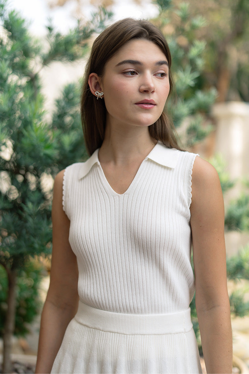 Essential Rib-Knit Cotton Polo Vest In Ivory