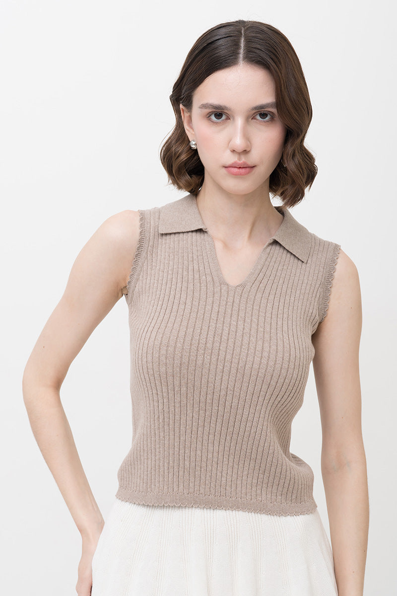 Essential Rib-Knit Cotton Polo Vest In Taupe