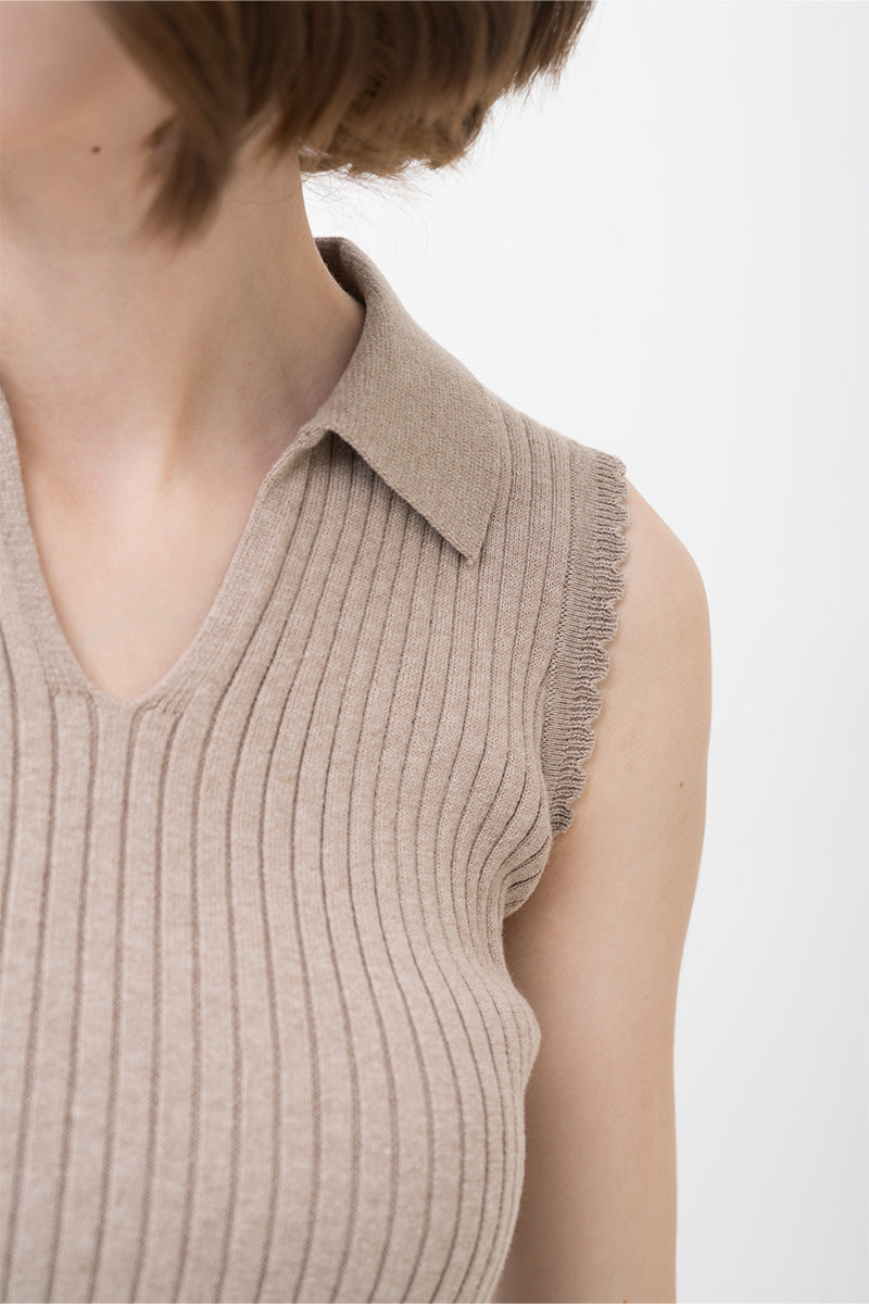 Essential Rib-Knit Cotton Polo Vest In Taupe