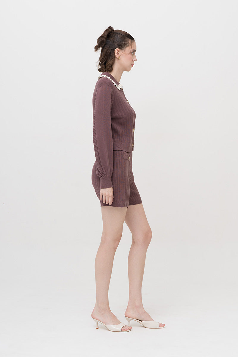 Rib-Knit Shorts In Dark Mauve