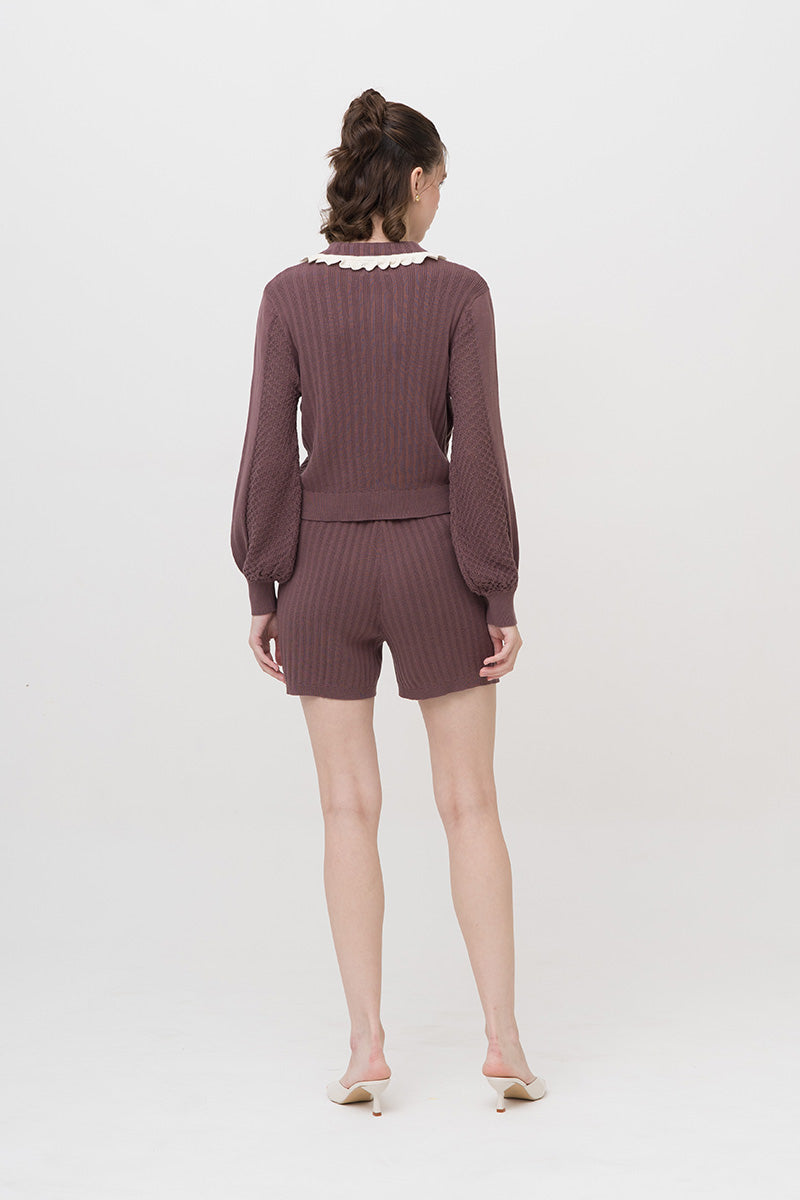 Rib-Knit Shorts In Dark Mauve