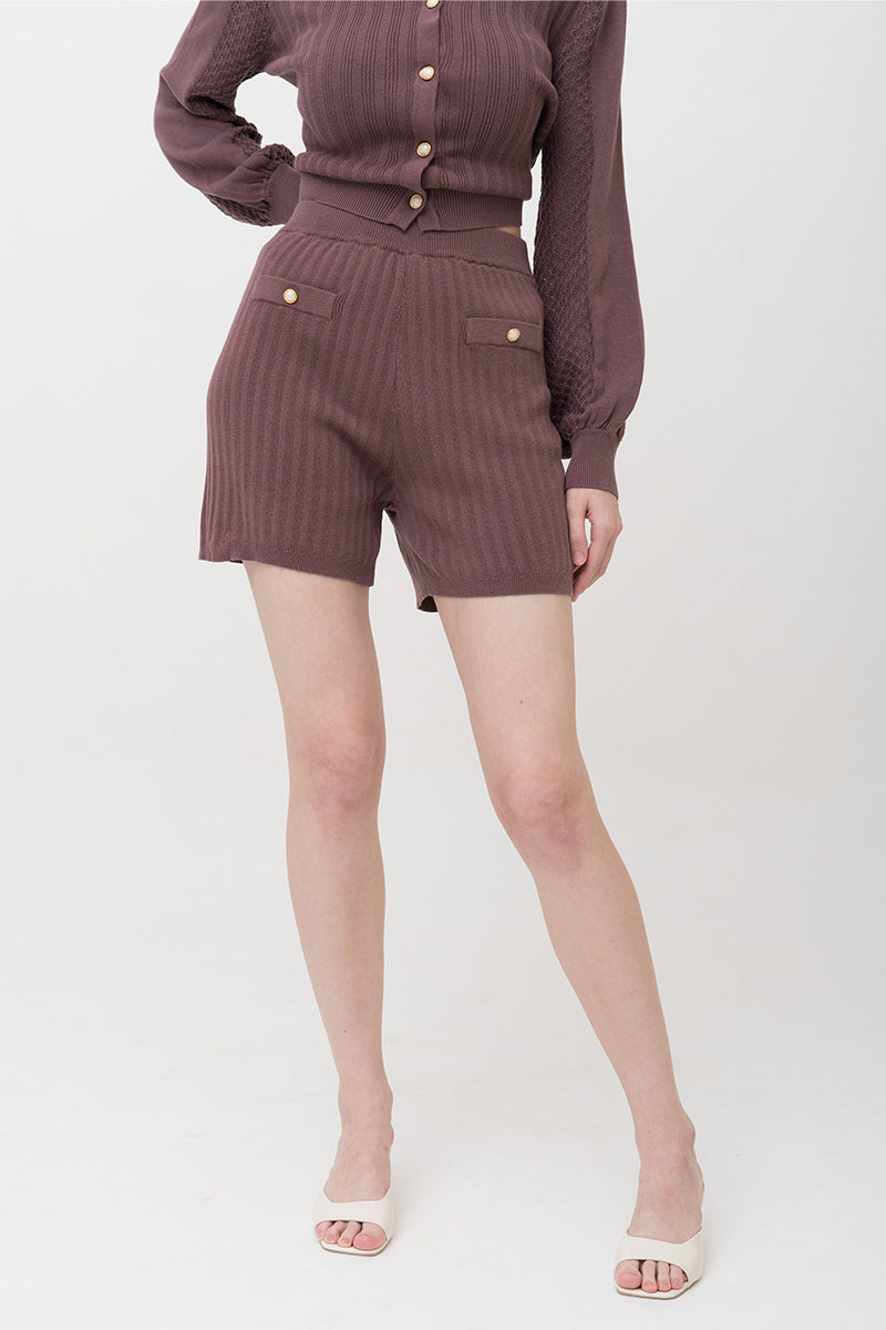 Rib-Knit Shorts In Dark Mauve