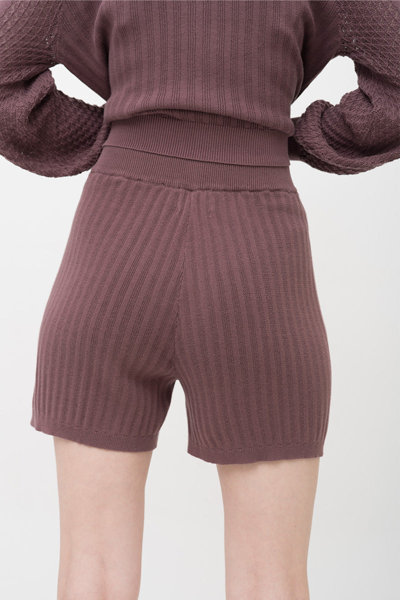 Rib-Knit Shorts In Dark Mauve