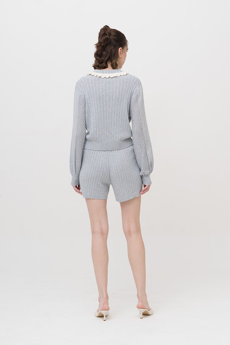 Rib-Knit Shorts In Light Grey