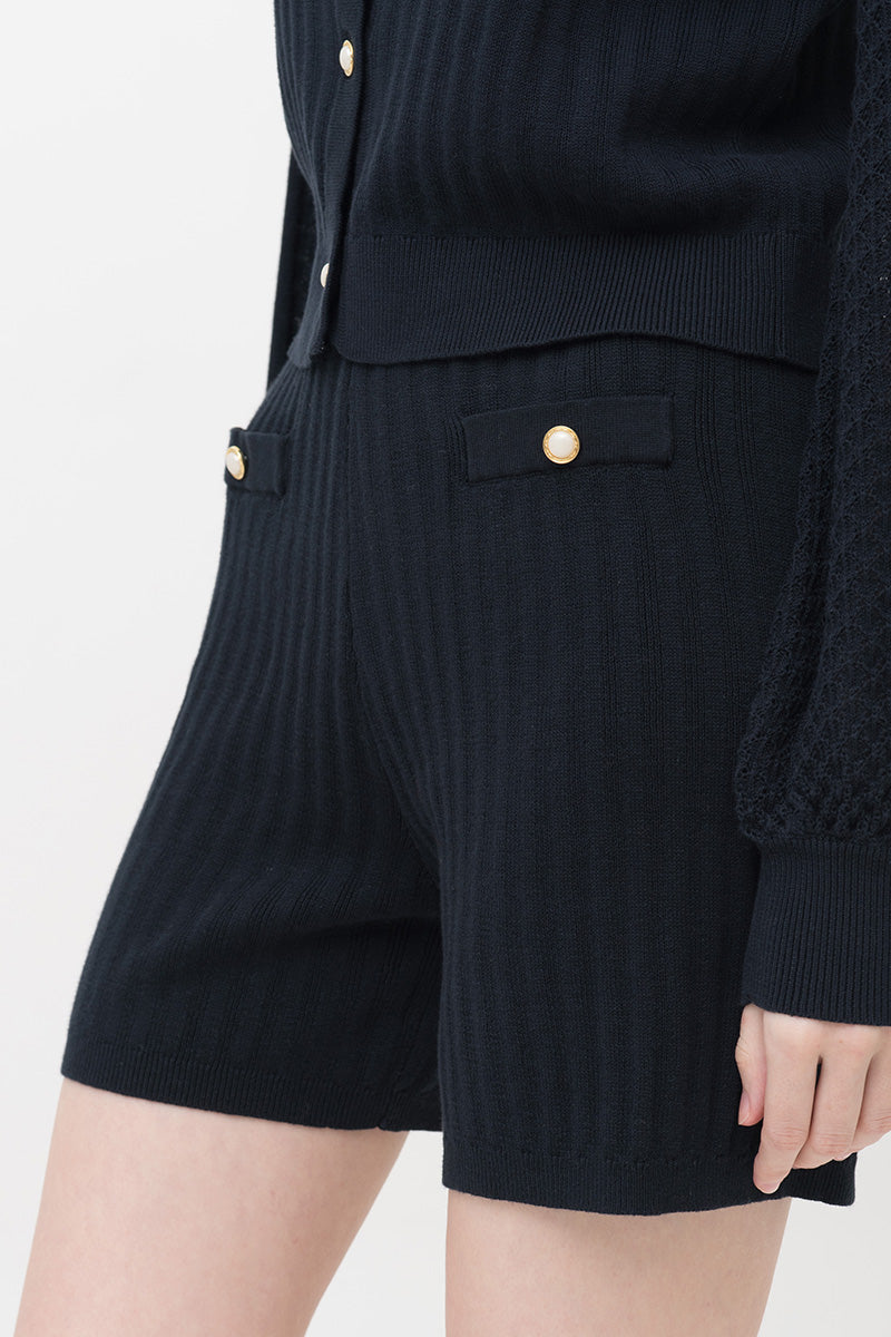 Rib-Knit Shorts In Midnight Blue