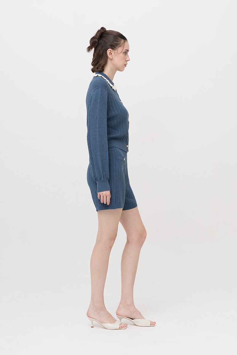 Rib-Knit Shorts In Slate Blue