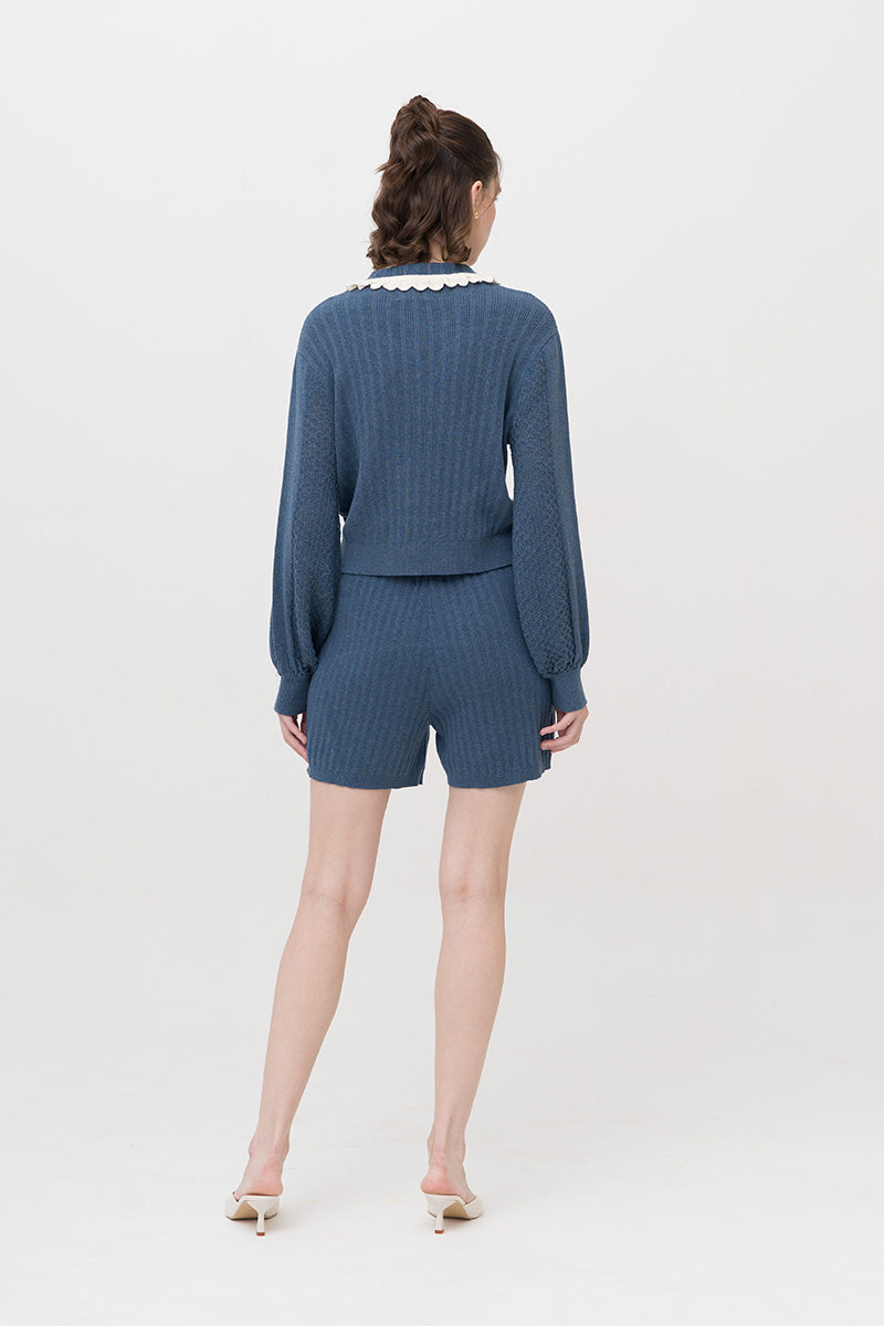 Rib-Knit Shorts In Slate Blue