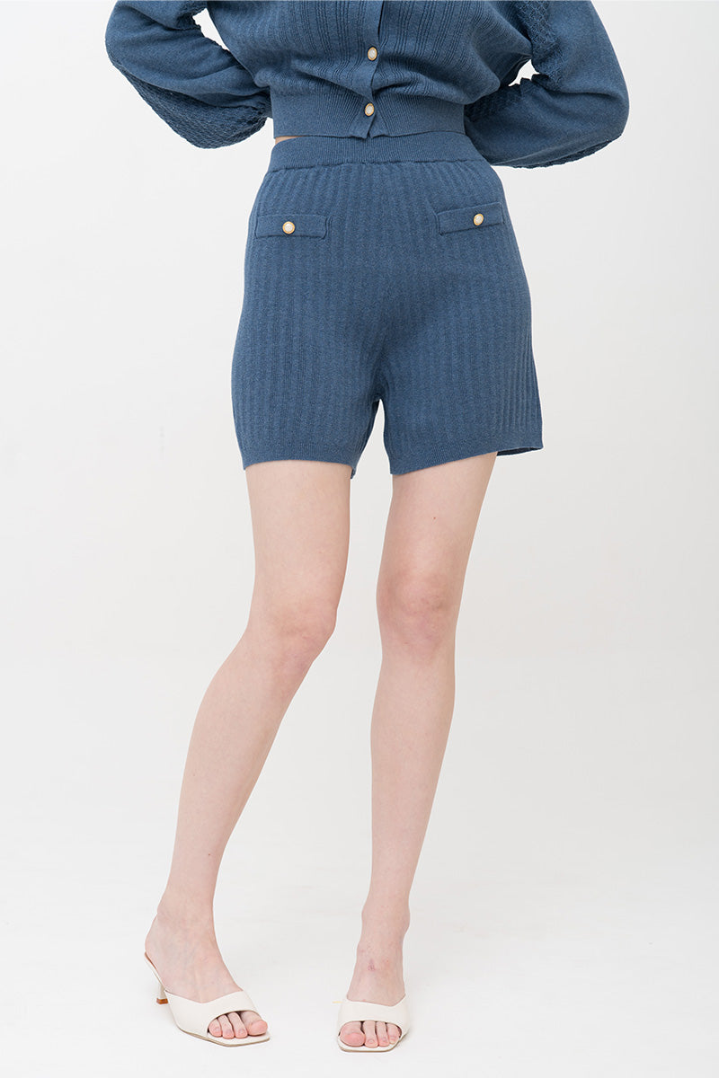 Rib-Knit Shorts In Slate Blue