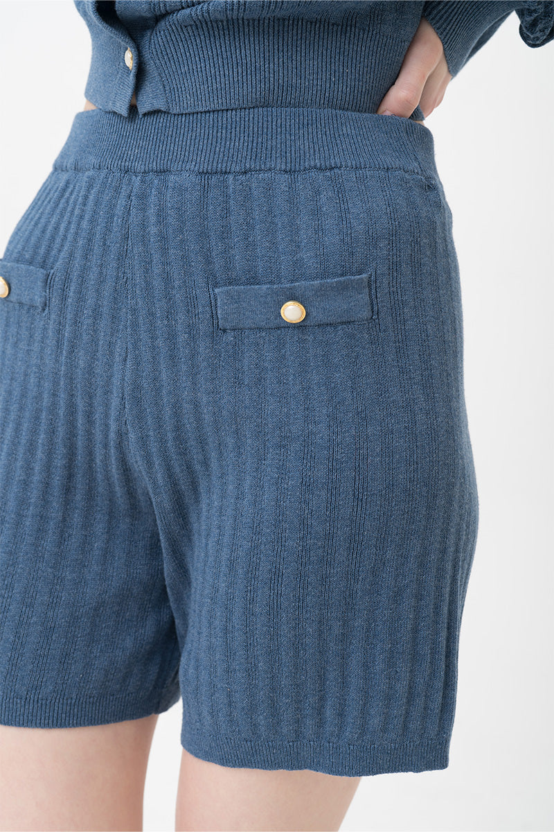 Rib-Knit Shorts In Slate Blue