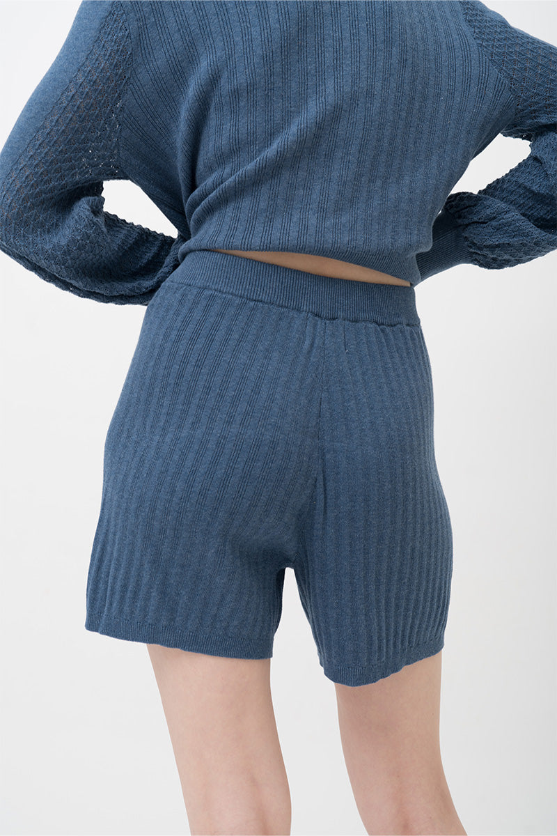 Rib-Knit Shorts In Slate Blue