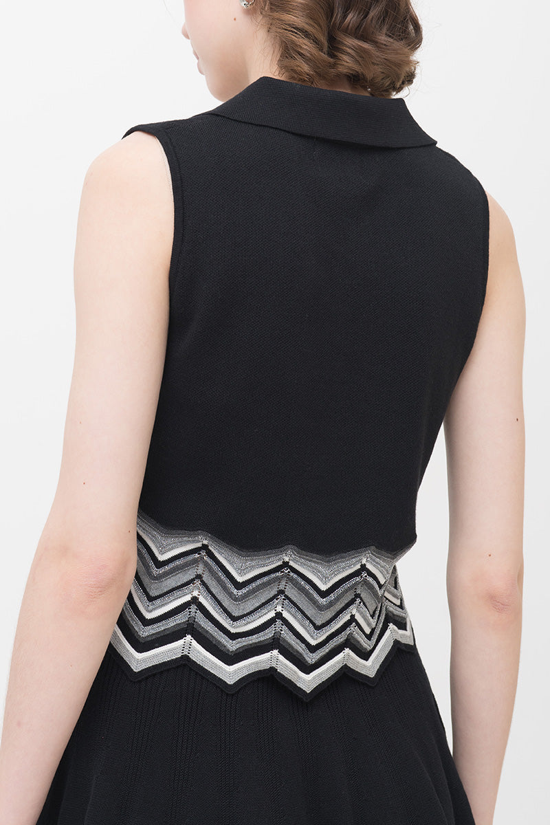 Zig-Zag Trimmed Polo Vest In Black