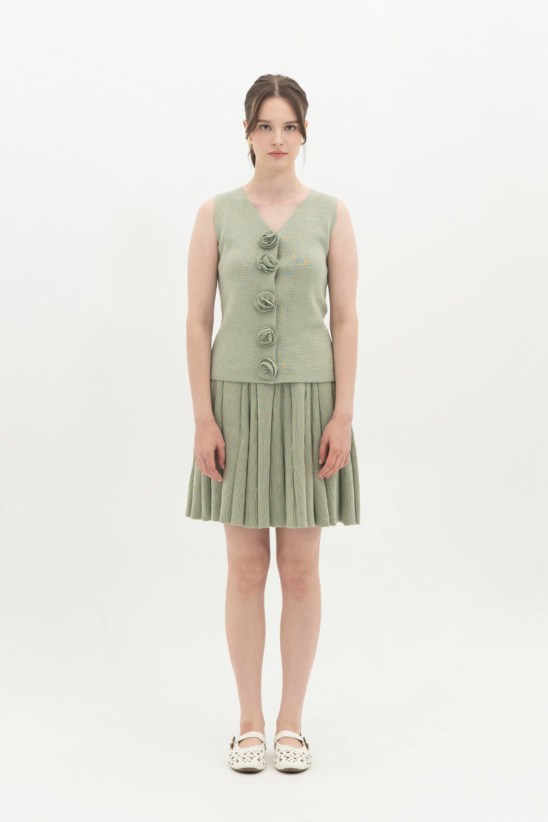 Essential Flower Buttoned Vest In Sage Green