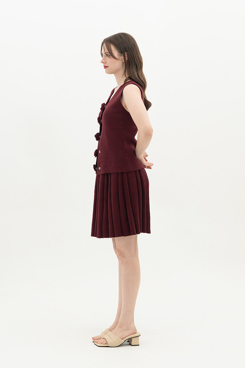 Essential Pleated Knit Mini Skirt In Maroon