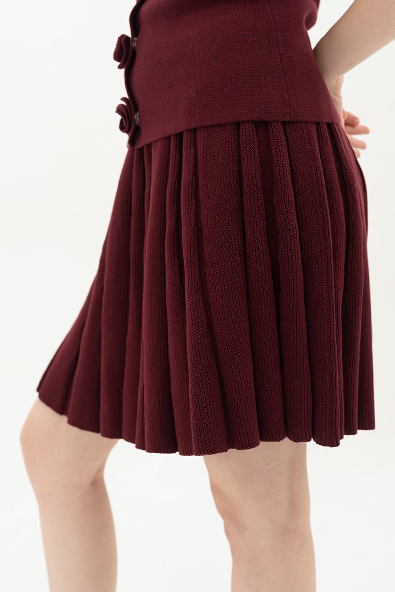 Essential Pleated Knit Mini Skirt In Maroon