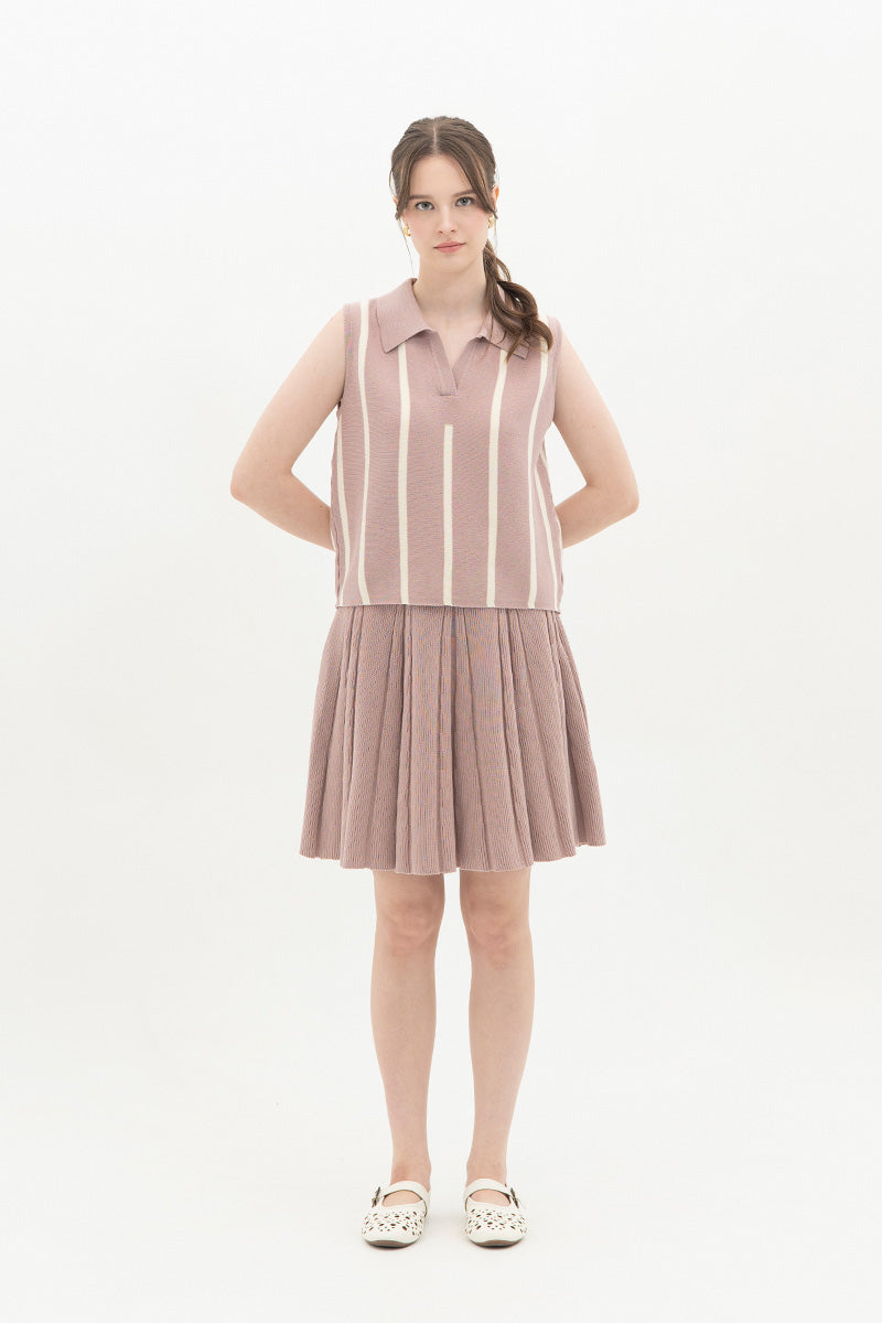 Essential Pleated Knit Mini Skirt In Mauve Pink