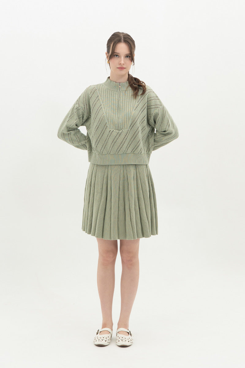 Essential Pleated Knit Mini Skirt In Sage Green