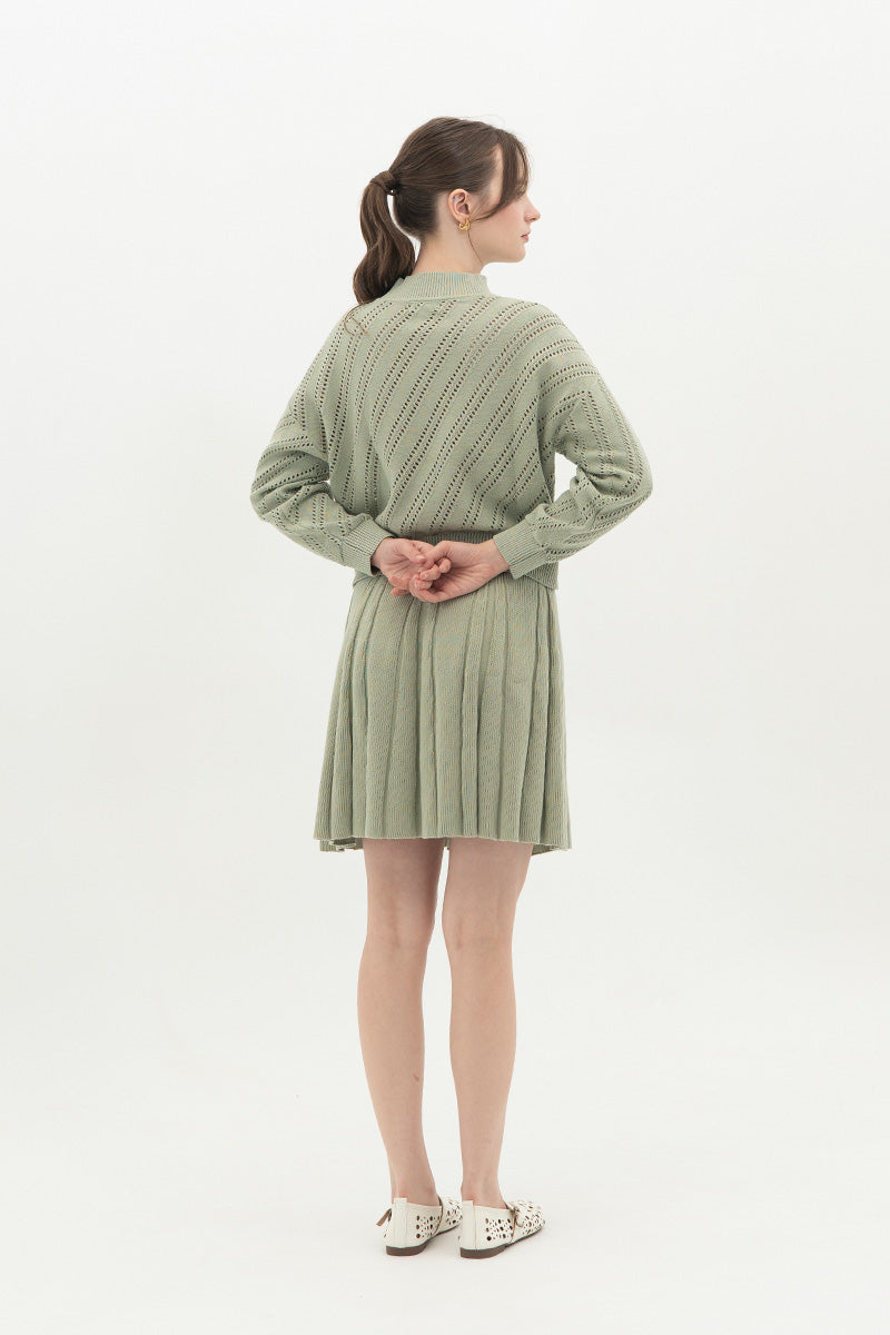 Essential Pleated Knit Mini Skirt In Sage Green