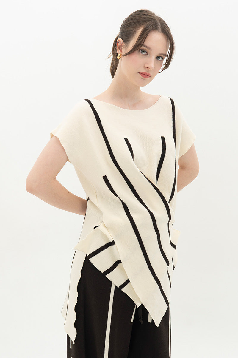 Essential Striped Cross-Button Top In Cream