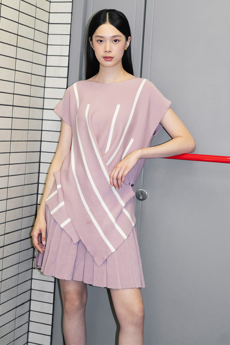 Essential Striped Cross-Button Top In Mauve Pink