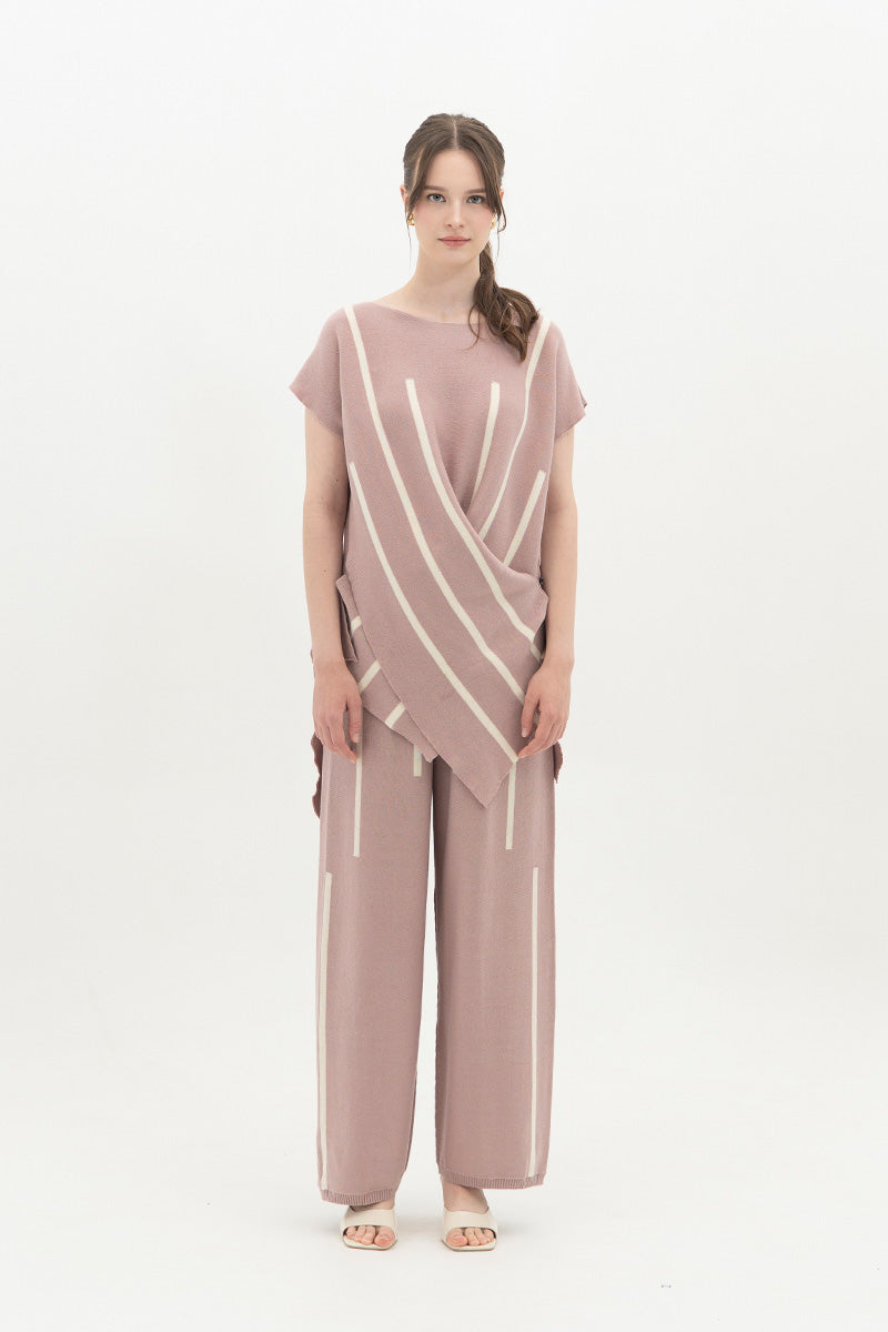 Essential Striped Cross-Button Top In Mauve Pink