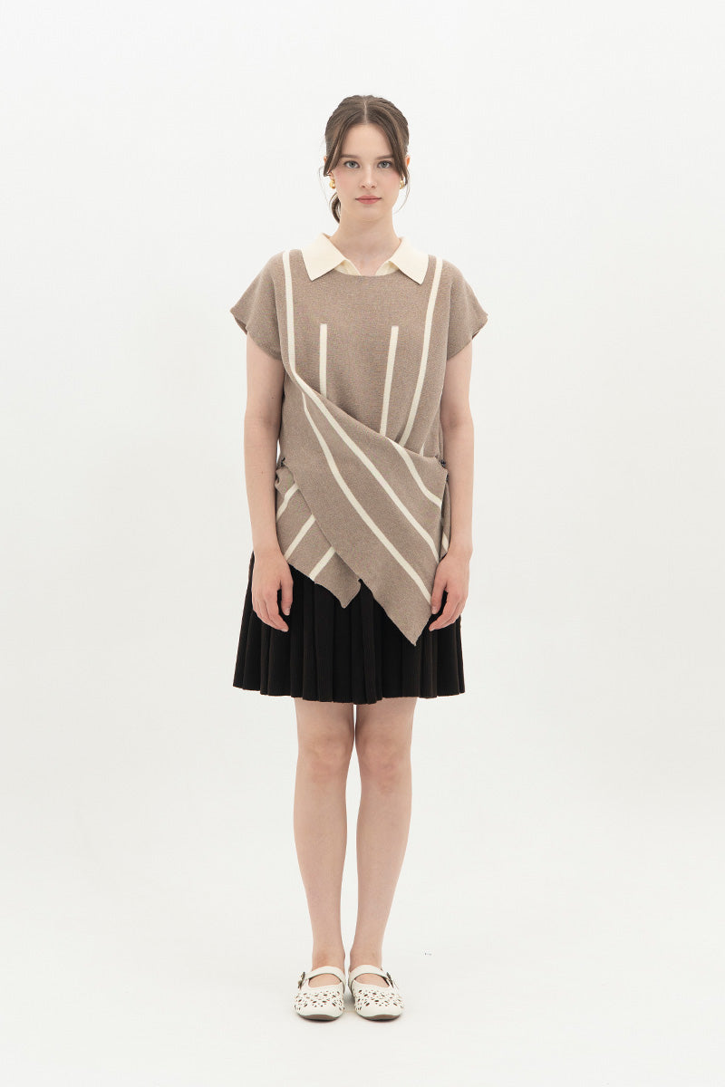 Essential Striped Cross-Button Top In Taupe