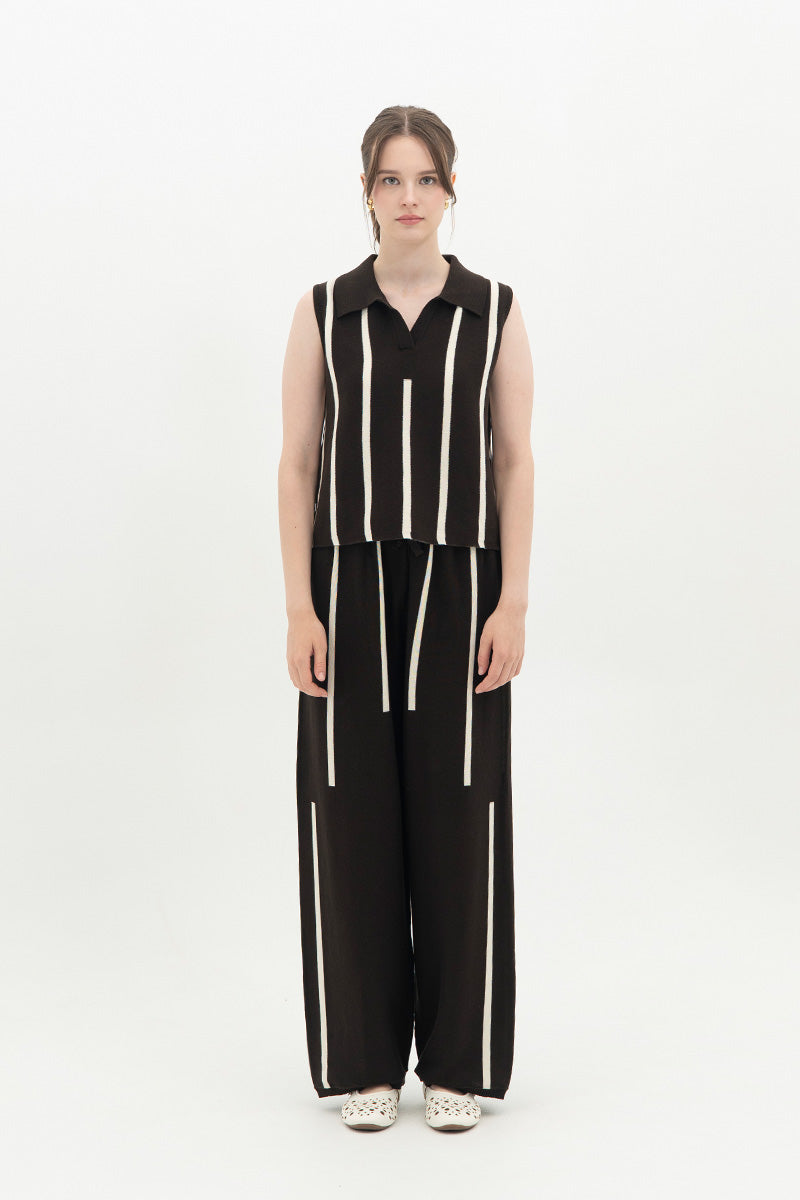 Essential Striped Polo Vest In Cacao